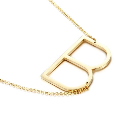 Collana Con Pendente Lettera Maiuscola Grande Acciaio Inossidabile Placcato Oro 18K Gioielli Iniziali Minimalisti Donna