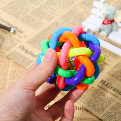 Colorful Woven Pet Toy Ball With Built-In Bell Interactive Ringing Puzzle For Dog Cat Molar Teeth Cleaning Rubber
