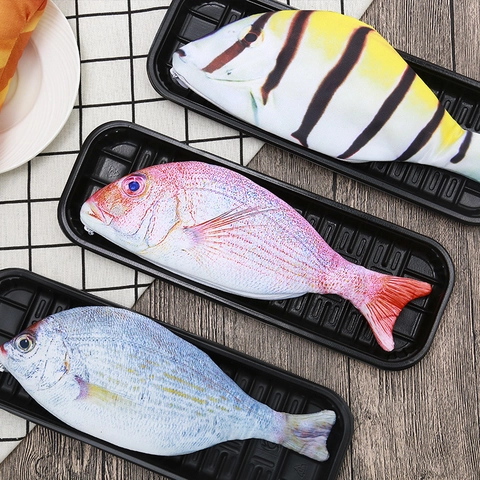 Estuche Para Lápices Con Forma De Pez Realista Tela Oxford Gran Capacidad Bolsa De Almacenamiento Con Cremallera Papelería