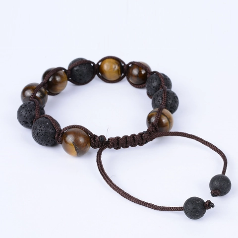 Tiger Eye Stone Lava Rock Beaded Bracelet Handmade Braided Rope Adjustable Sliding Knot Retro Jewelry For Men Women