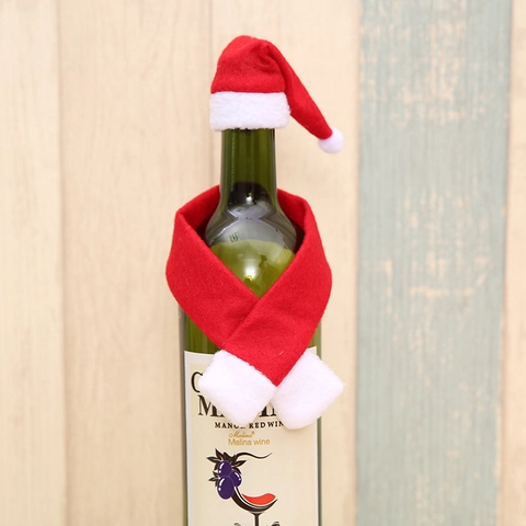 Weihnachten Weinflaschenhülle Dekoration Rot Weiß Mini Weihnachtsmannmütze Und Schal Für Festliche Party Tischdeko Ornamente