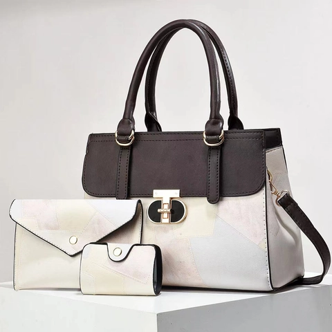 Vintage PU Leather Color Block Handbag Envelope Bag And Card Holder Patchwork Trendy Large Capacity Women Fashion