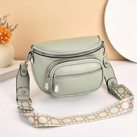 Borsa Tracolla Donna Pelle PU Trama Litchi Tracolla Larga Fantasia Tendenza Casual Tasche Con Cerniera