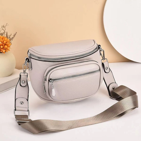 Borsa Tracolla Donna Pelle PU Trama Litchi Tracolla Larga Fantasia Tendenza Casual Tasche Con Cerniera