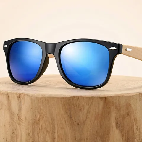 Gafas De Sol Cuadradas Retro Patillas De Madera De Bambú Montura PC Protección UV400 Lentes De Espejo Moda