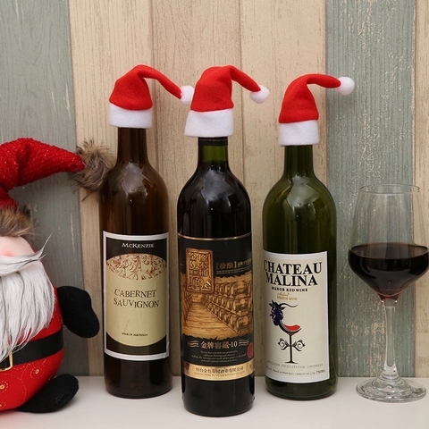 Mini Cappelli Di Babbo Natale Di Natale Copribottiglie Di Vino In Flanella Portaposate Ornamenti Da Tavola Decorazioni Per Feste
