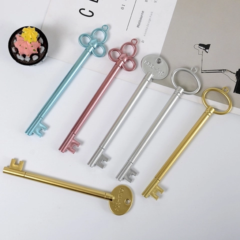 Retro Key Shaped Gel Pens Metallic Texture Creative Signature Pen For School Office Supplies Novelty Stationery Student Gift