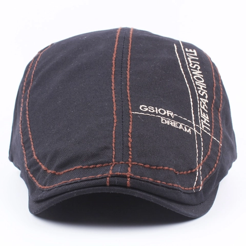 Men Beret Flat Cap Canvas Cotton Adjustable Metal Buckle Letter Embroidery Retro British Style Vintage Outdoor Newsboy Hat