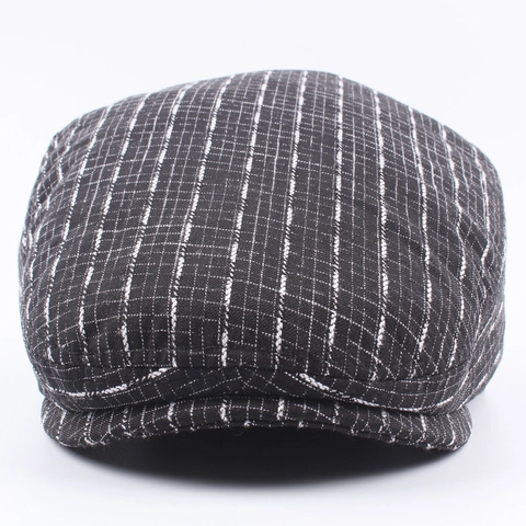 Berretto Piatto Vintage In Cotone A Quadri E Righe Stile Britannico Regolabile Retro Ivy Cap