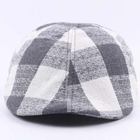 Vintage Plaid Geruite Baret Platte Pet Katoen Ademend Verstelbaar Britse Retro Ivy Newsboy Hoed