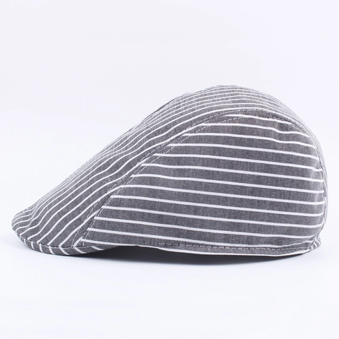 Striped Flat Cap Cotton Polyester Blend Vintage British Style Adjustable Ivy Newsboy Hat For Men Women Casual