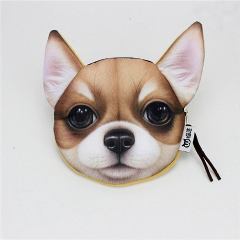 Dog Head Coin Purse Realistic 3D Animal Print Mini Pouch Polyester Zipper Wallet Cute Novelty Portable Storage For Kids Women