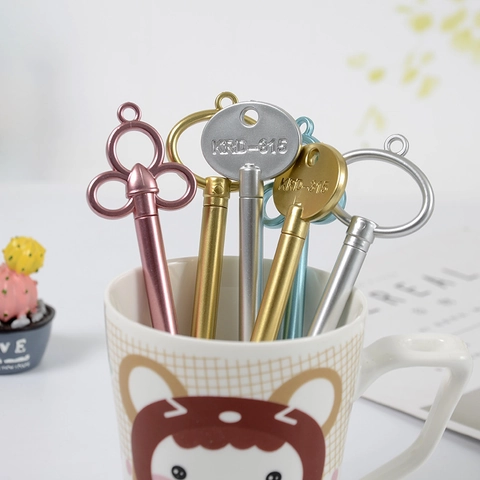 Retro Key Shaped Gel Pens Metallic Texture Creative Signature Pen For School Office Supplies Novelty Stationery Student Gift