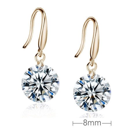Solitaire Round Zircon Drop Earrings Elegant Sparkly Large Copper Hook Jewelry For Women