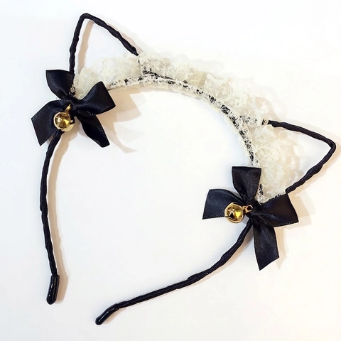 Handgefertigter Mischmaterialien Spitze Katzenohr Haarreif Mit Schleifen Und Glocken Süß Lolita Cosplay Haarschmuck Für Damen Mädchen Party