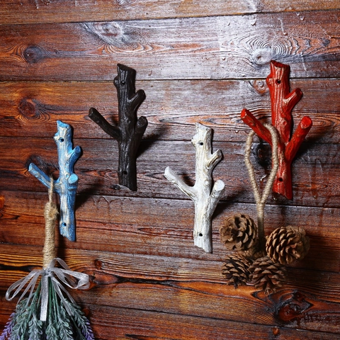 American Country Vintage Branch Shaped Iron Wall Hook Distressed Twig Decorative Coat Rack For Home Storage Organizer