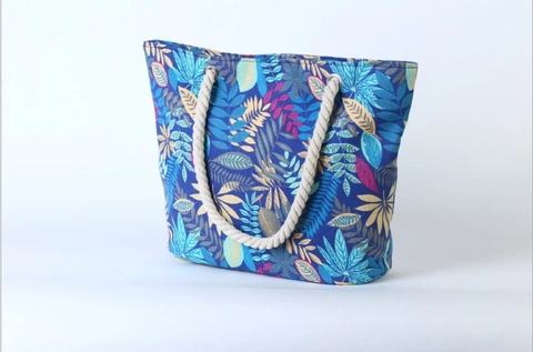 Borsa Tote In Tela Con Stampa Di Foglie E Manico In Corda Di Cotone Grande Borsa Spalla Donna