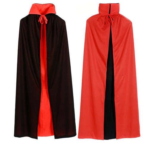 Mantello Reversibile per Adulti di Halloween Costume da Morte Rosso Nero Collo in Piedi con Cappuccio Cosplay da Pirata
