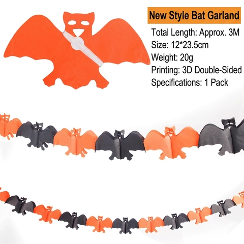 Halloween Paper Banner Garland Folding Spider Bat Ghost Pumpkin Pull Flowers Party Decorations Prop