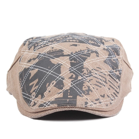Vintage Cotton Flat Cap For Men Graffiti Print Checkered Beret Hat With Adjustable Metal Buckle British Style Ivy Cap