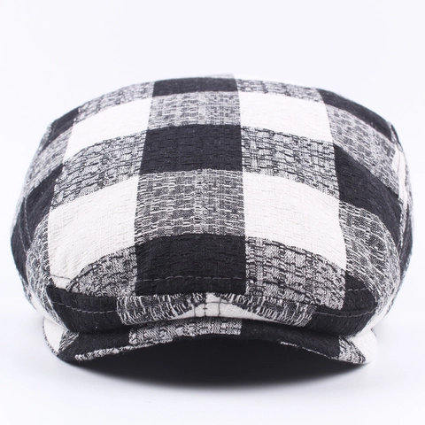 Casquette Plate Rétro À Carreaux Mélange De Coton Respirante Ajustable Pour Hommes Femmes