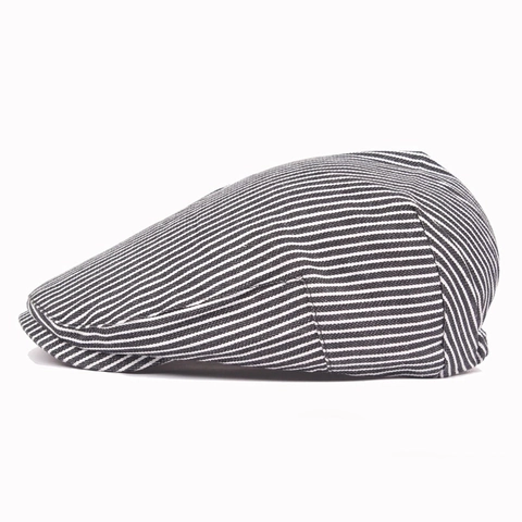 Casquette Plate En Coton À Rayures Style Britannique Rétro Béret Ivy Ajustable Pour Hommes Et Femmes Décontracté Extérieur