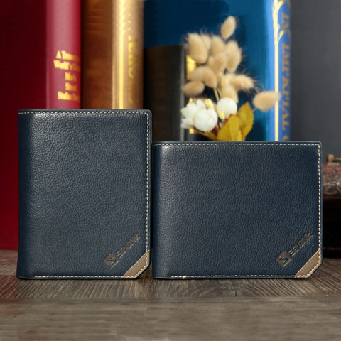 Mens Short Bifold Wallet PU Leather Litchi Pattern Practical Card Slots Business Minimalist Style ID Window Pocket