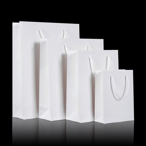 White Paper Gift Bag Thickened Cardstock Handheld Shopping Packaging For Parties Events Solid Color Plain Elegant