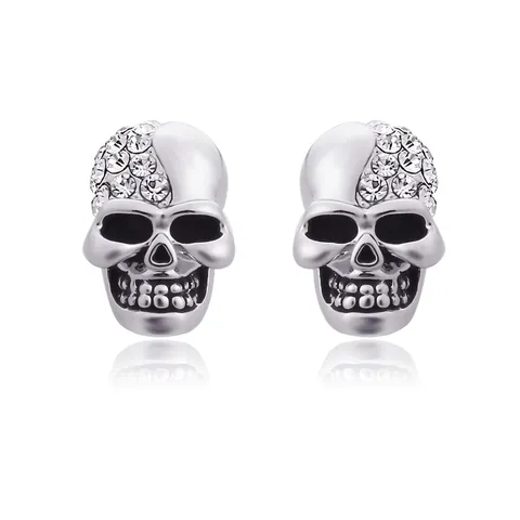 Vintage Gothic Skull Stud Earrings Alloy Rhinestone Inlaid Punk Style Skull Earrings For Halloween Party Unisex Jewelry