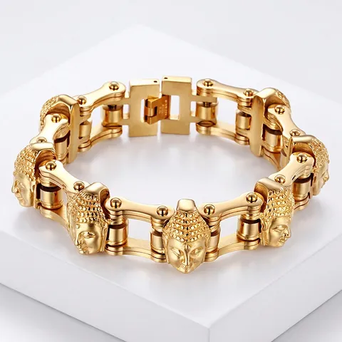 Heren Armband 316L Roestvrij Staal Verguld Boeddha Hoofd Fietsketting Punk Gothic Religieuze Sieraden