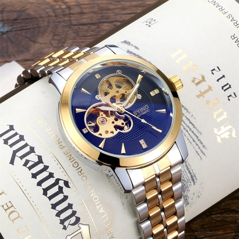 Men Automatic Mechanical Watch Skeleton Hollow Dial Waterproof Luminous Rhinestone Luxury Business Fashion Wristwatch