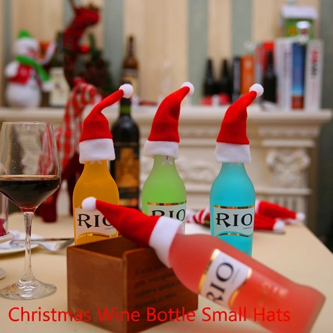 Mini Cappelli Di Babbo Natale Di Natale Copribottiglie Di Vino In Flanella Portaposate Ornamenti Da Tavola Decorazioni Per Feste