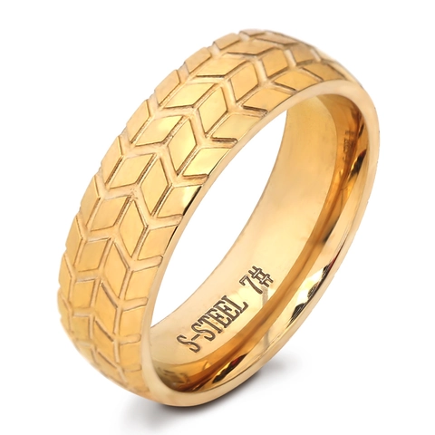 Anillo De Acero Inoxidable 304 Para Hombre Con Patrón De Banda De Rodadura De Neumático Estilo Industrial