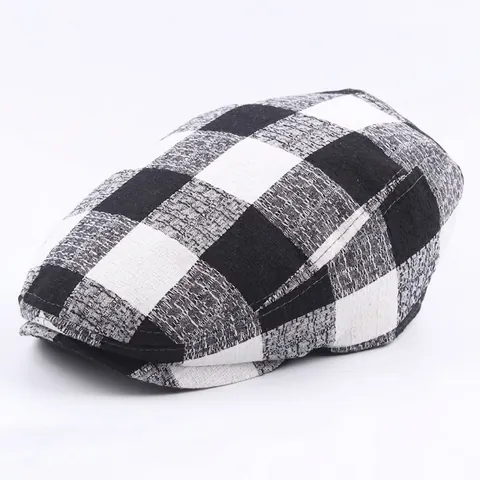 Casquette Plate Rétro À Carreaux Mélange De Coton Respirante Ajustable Pour Hommes Femmes