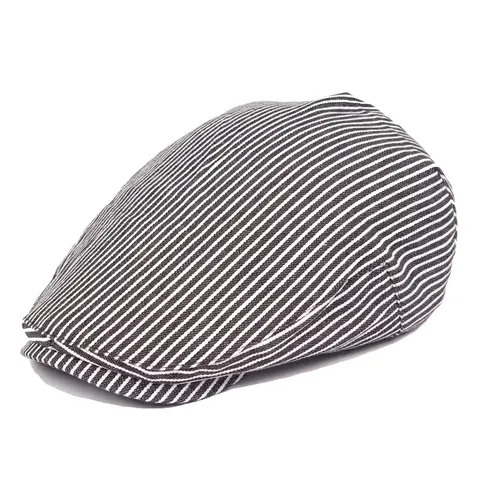 Casquette Plate En Coton À Rayures Style Britannique Rétro Béret Ivy Ajustable Pour Hommes Et Femmes Décontracté Extérieur