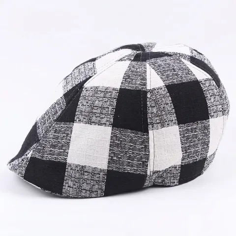 Vintage Plaid Geruite Baret Platte Pet Katoen Ademend Verstelbaar Britse Retro Ivy Newsboy Hoed