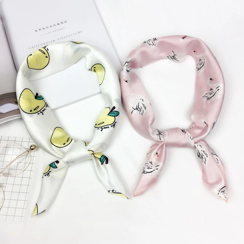 Foulard Quadrato In Raso Satinata Da Donna Stampa Frutta Animali Foulard Decorativo Collo Testa Accessorio Moda Morbido