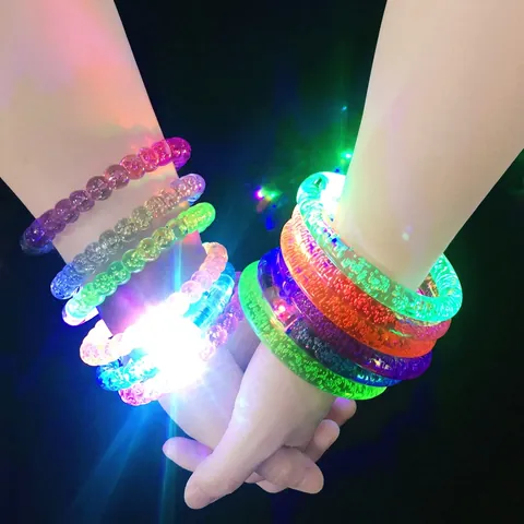 LED Light Up Bracelet Glowing Acrylic Wristband Colorful Flashing Bead Bubble Texture Night Party Concert Favor Decor For Kids Adults