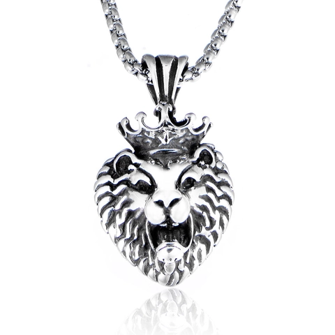 Collana con Pendente a Testa di Leone Punk da Uomo in Acciaio al Titanio con Corona Vintage Dominante Gioielli in Acciaio Inossidabile per Uomo Regalo