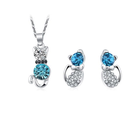 Gioielli Gatto Lega Cristallo Strass Collana E Orecchini Con Perno In Argento Sterling 925 Per Donne Ragazze Dolce