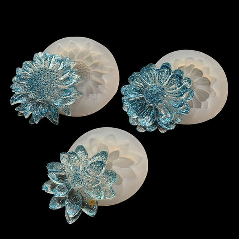 Molde De Silicona De Flores Girasol Margarita Loto 3D Decoración De Pasteles Fondant Bricolaje Joyería De Resina Espejo