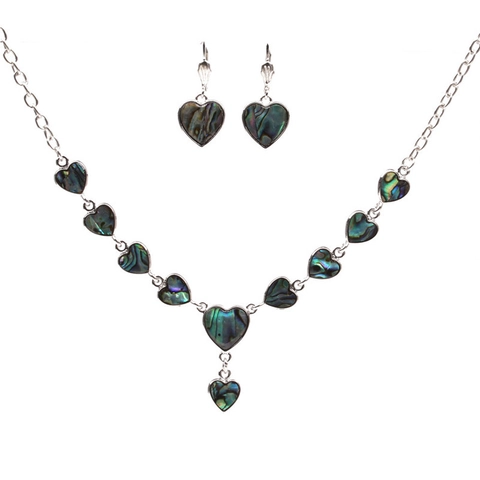 Retro Etnische Abalone Schelp Hart Druppel Sieradenset Iriserende Ketting En Haakoorbellen Voor Dames Legering