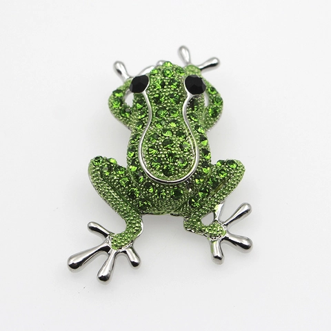 Frog Brooch Necklace Multi Function Animal Shape Alloy Green Rhinestone Paved Sparkling Charming Exquisite Jewelry For Women