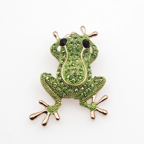 Frog Brooch Necklace Multi Function Animal Shape Alloy Green Rhinestone Paved Sparkling Charming Exquisite Jewelry For Women