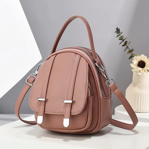 Women's Mini Crossbody Bag Lychee Texture PU Leather Multi Layer Zipper Small Shoulder Bag Top Handle Fashion Backpack For Daily Travel