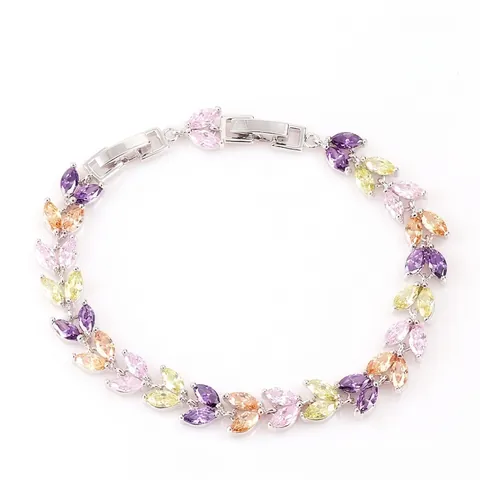 Luxe Koperlegering Zirconia Tarwe-aar Schakelarmband Voor Dames Witgoud Verguld Glinsterende Marquise Geslepen Edelsteen Etnische Sieraden