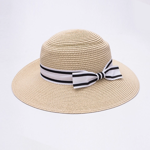 Cappello Di Paglia Donna Tesa Larga Pieghevole Tessuto Spiaggia Berretto Elegante Nastro Fiocco Estate Protezione UV