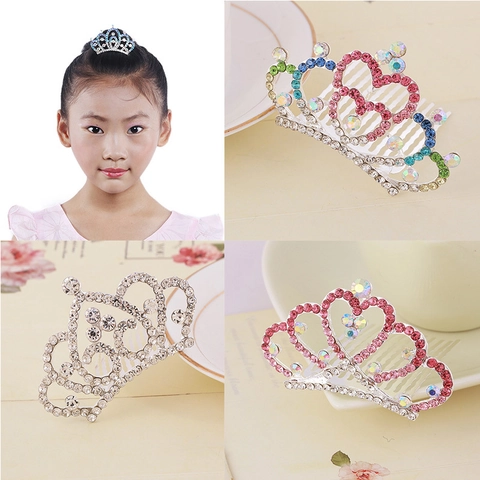 Mädchen Krone Haarkamm Legierung Strass Bunt Funkelnd Mini Diadem Für Geburtstag Party Tanz Kinder
