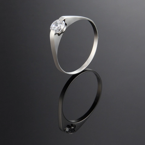 Minimalist Titanium Steel Solitaire Ring Zirconia Inlaid Electroplated Polished Couple Band Ring Fashion Jewelry For Women
