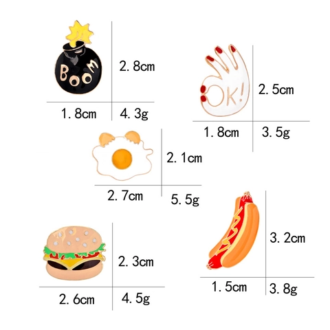 Cartoon Emaille Brosche Pin Essen Hamburger Hot Dog Ei OK Hand Bombe BOOM Reversnadel Für Rucksack Jacke Tasche Unisex Schmuck
